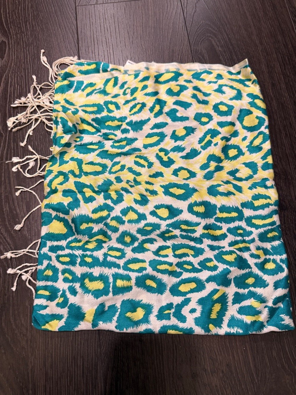 BCBGMaxAzria Teal and Yellow Leopard Print Silk Scarf